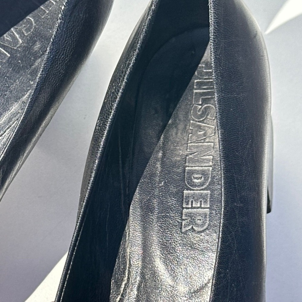Jil Sander Vintage Black Leather Square Toe Block Heel Pumps Made in Spain 38 - Picture 9 of 13